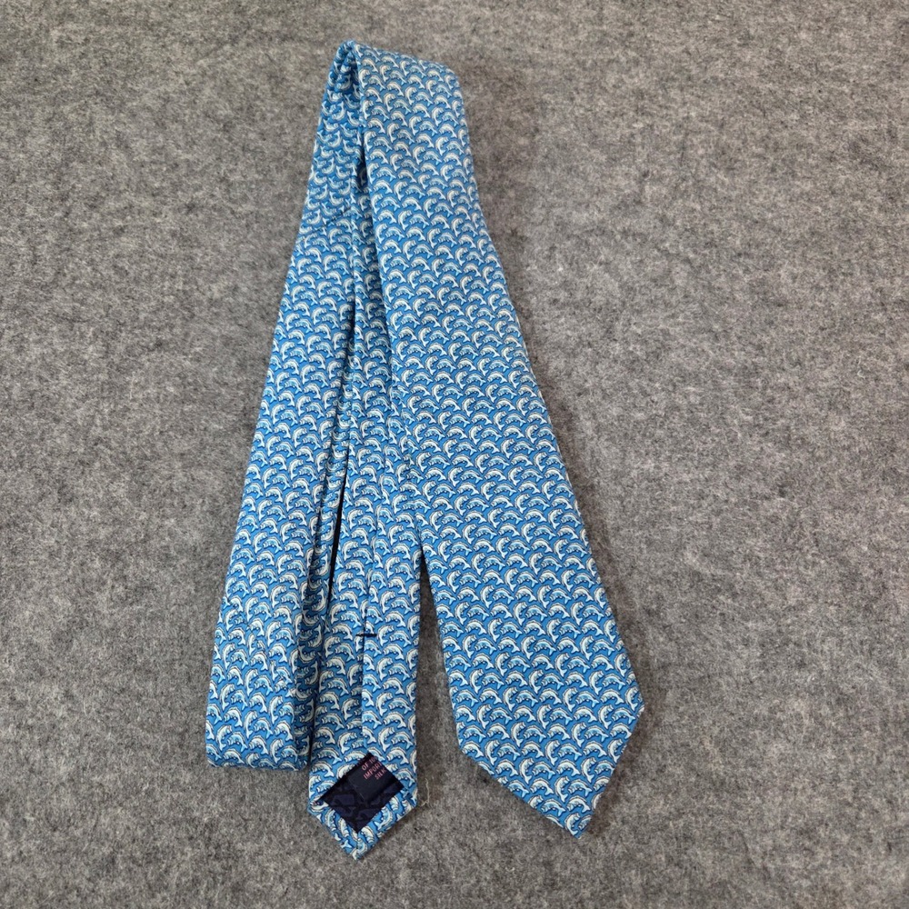 Vineyard Vines Shep Ian Silk Tie Blue Fish Fishing Preppy Made USA